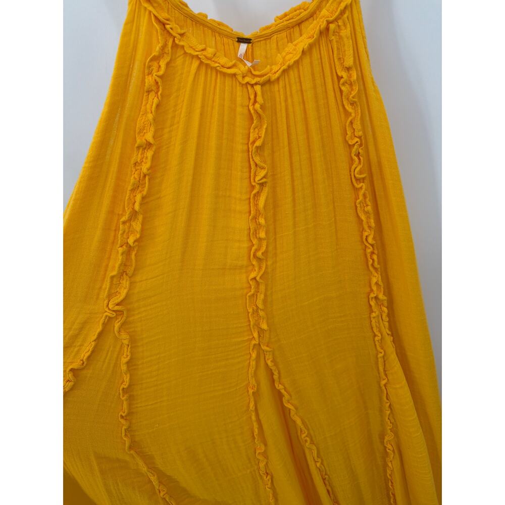 Free People McKinley Maxi Dress Large Yellow Boho Flowy Ruffle Oversized - Picture 6 of 8